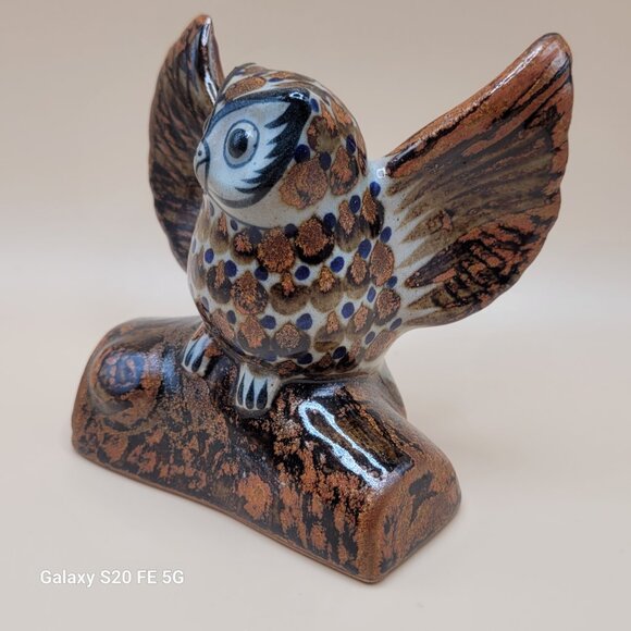 Vintage Owl On Branch Tonala Mexican Folk Art Ceramic Pottery Figurine - Picture 3 of 15